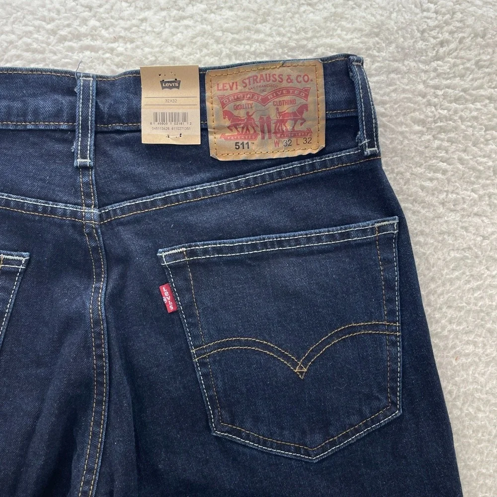 Levis Jeans Mens 32x32 Blue 511 Slim Dark Wash Stretch Denim Preppy Grunge Skate